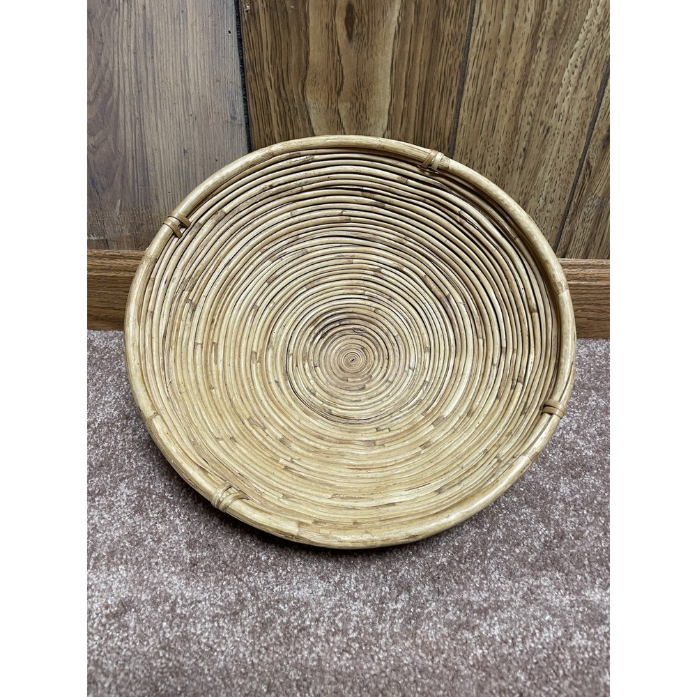 Vintage 60's Pencil Reed Italian Bamboo Rattan Bowl Basket Large 11.25" Handmade